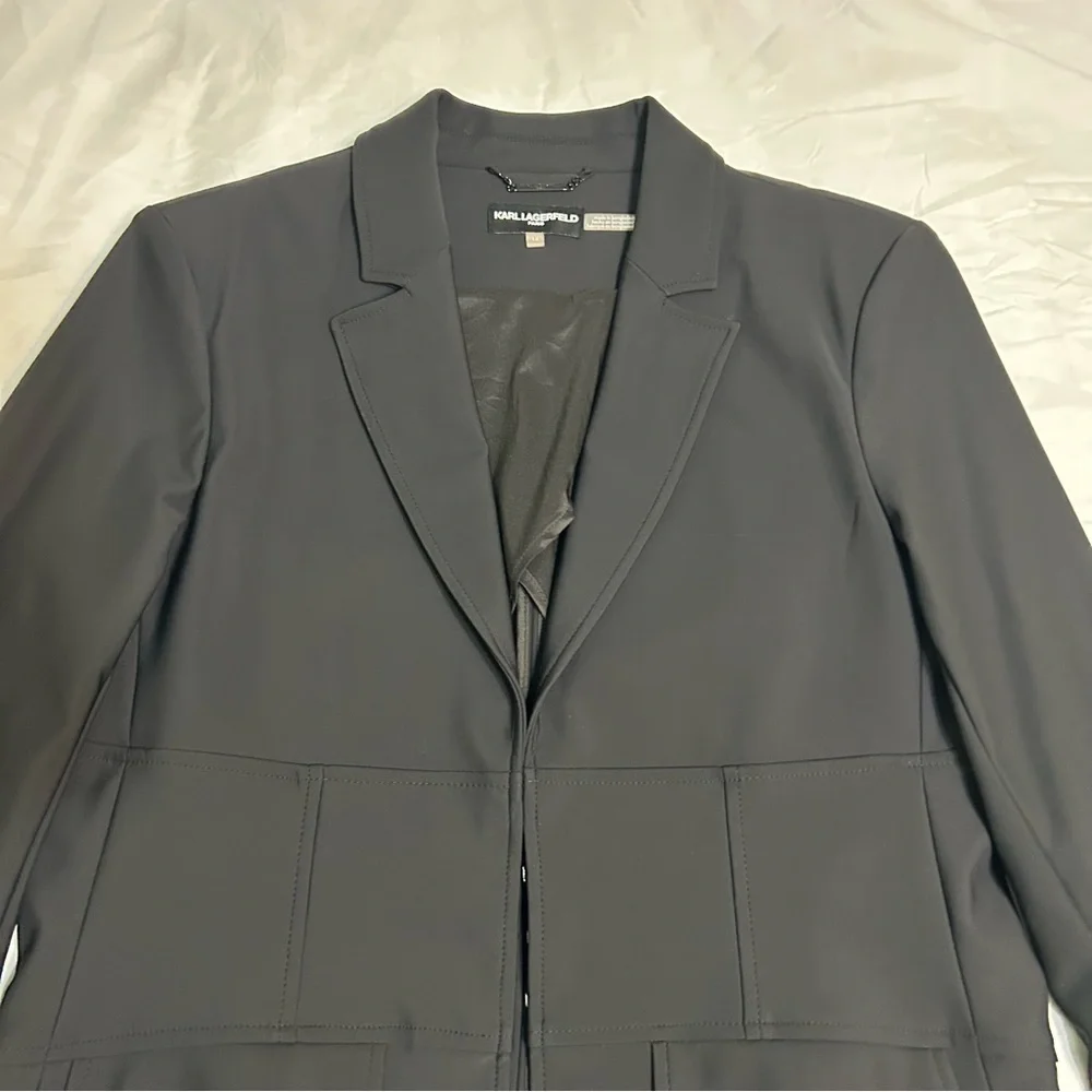 Karl Lagerfeld Corset Waist Blazer Womens 12 Black Hook and Eye Fitted Business - Picture 3 of 11